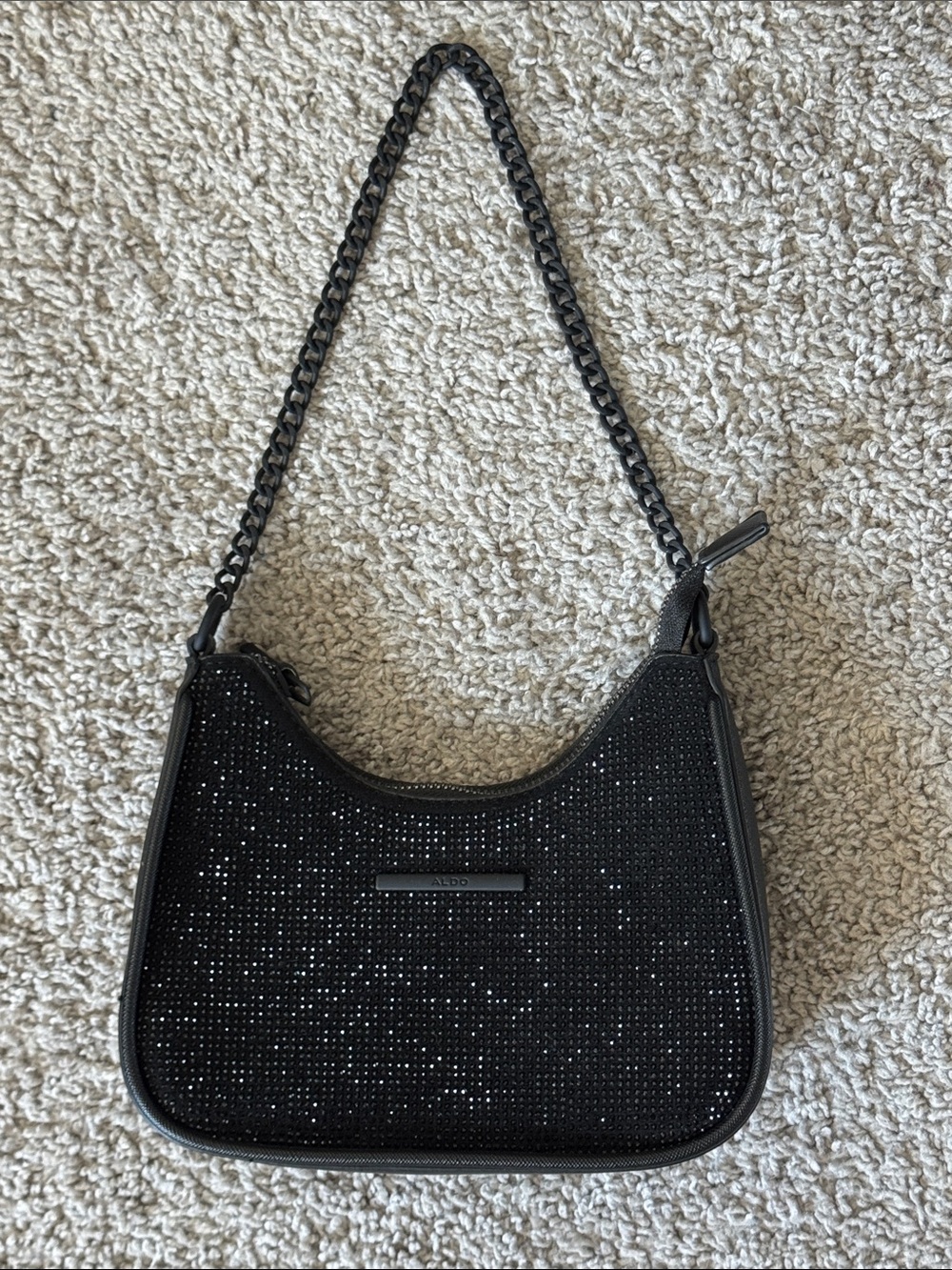 Black Sparkle Shoulder Bag with Chain Strap
